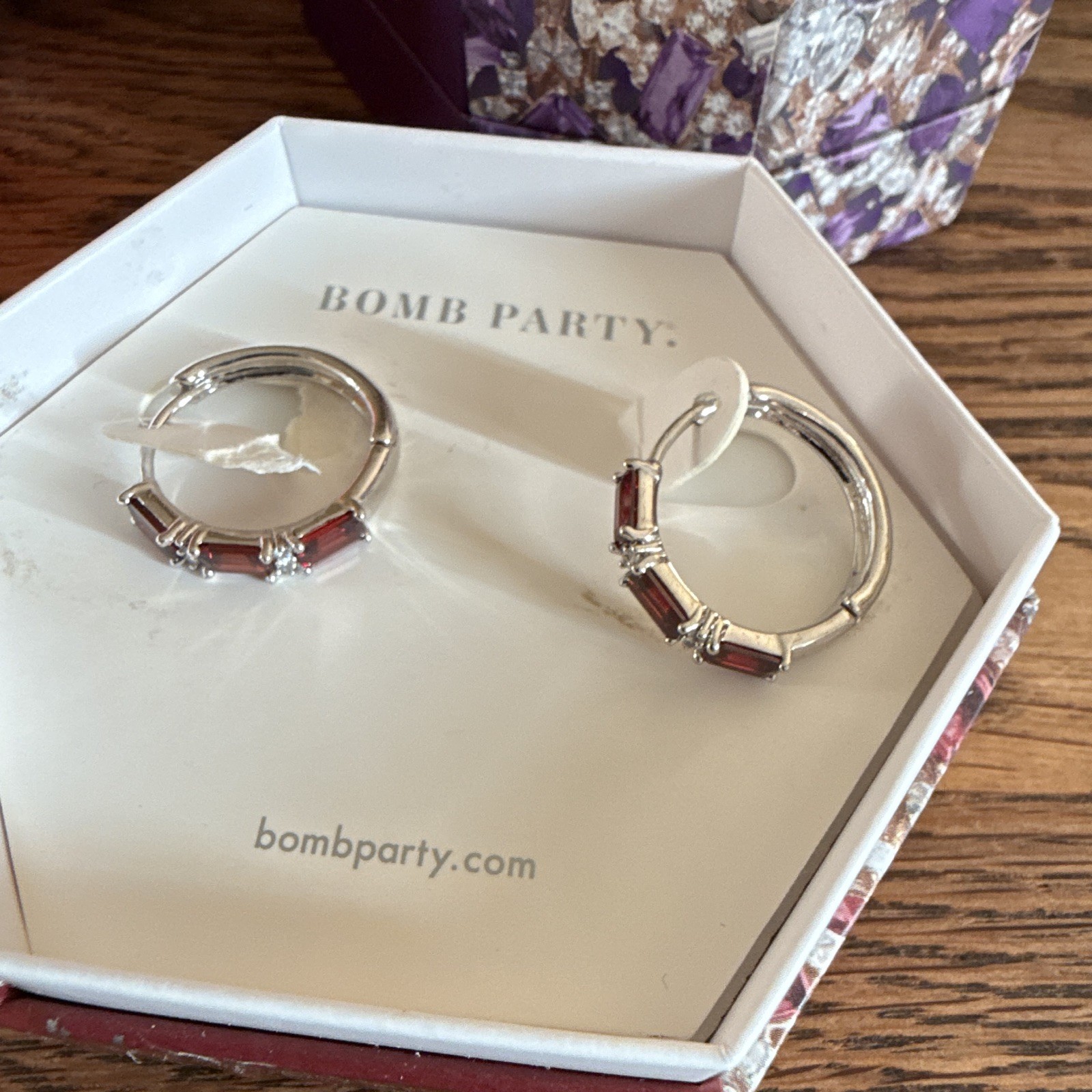 Ring Bomb Party Dreaming of Adventure RBP5695 Hoop Earrings Rhodium Garnet CZ