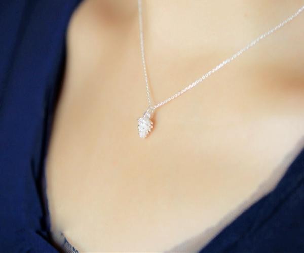 925 Sterling Silver Pine Cone Choker Necklace Women Wedding Statement Jewelry