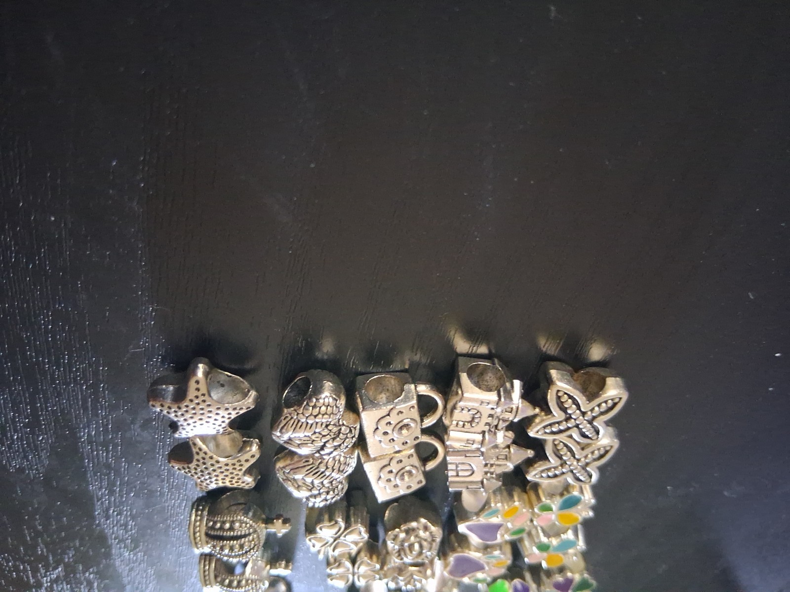 22pc Silvertone Charm Lot European Bracelet Beads Owl Crown Heart Flower Stars