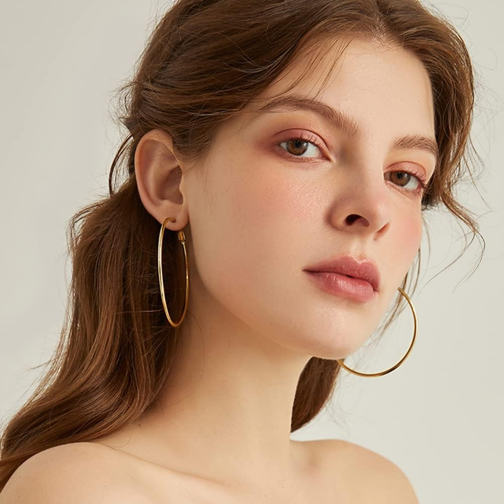 Dainty 70Mm Big Large Hoop Earrings for Women Fashion round Circle Huggie Hoops