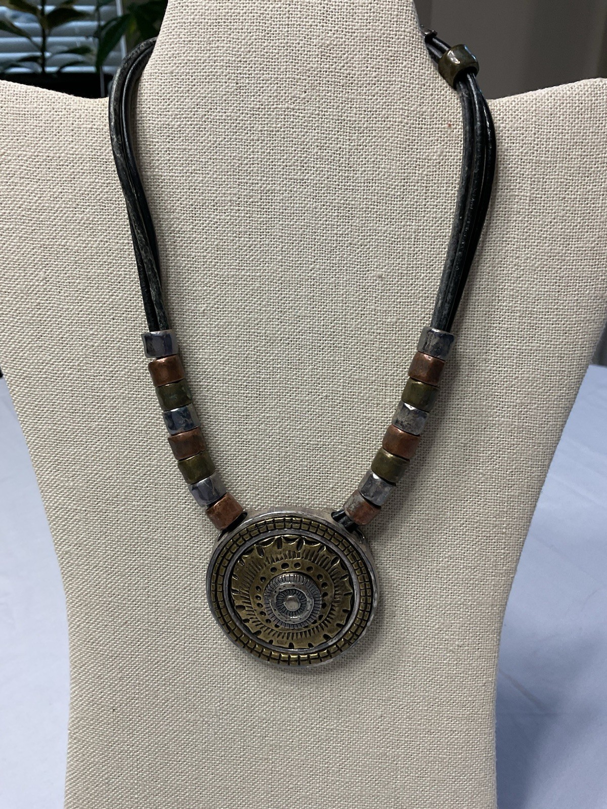 Chicos Bronze Tone Medallion Multi strand Statement Necklace