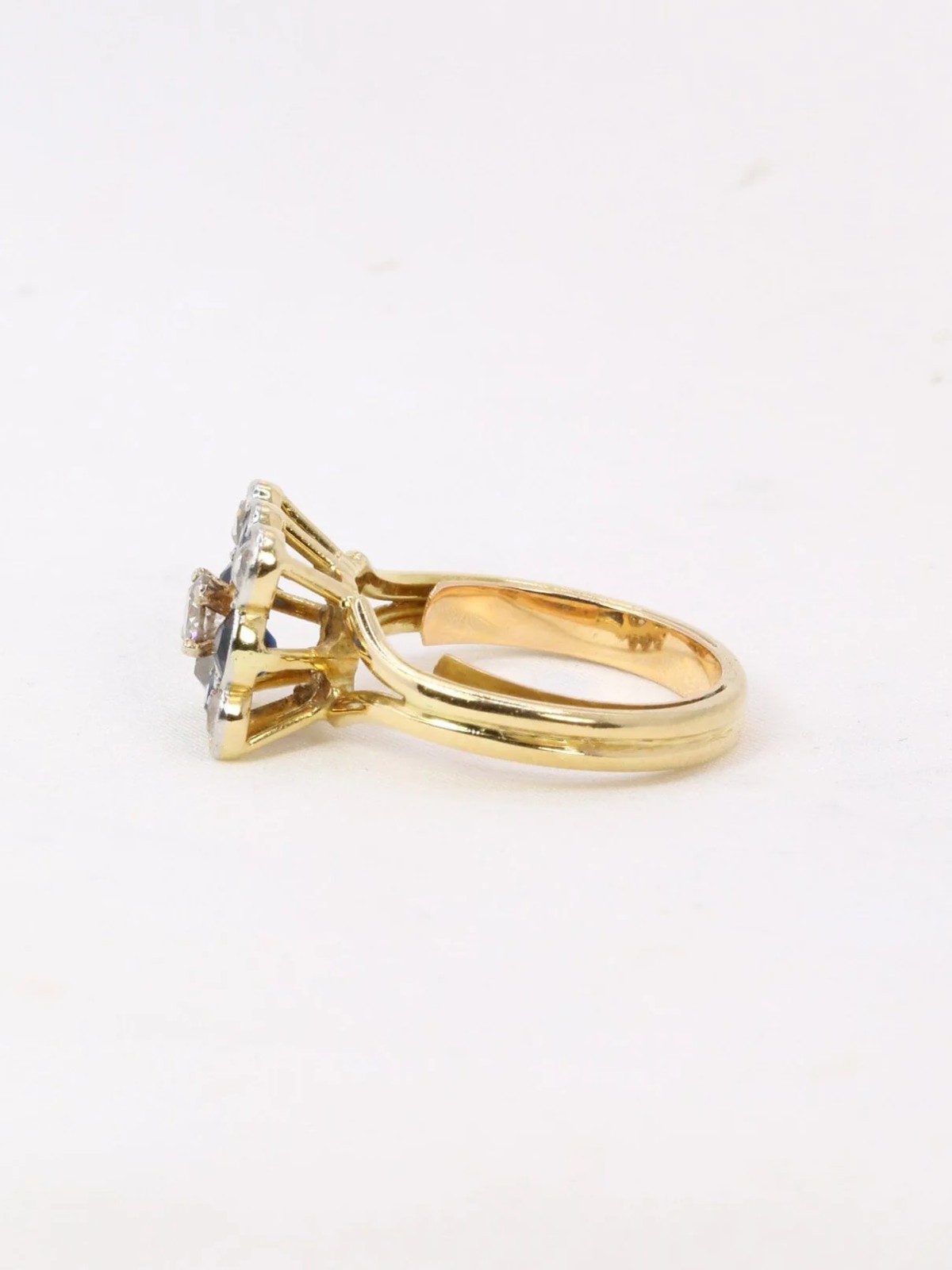 Square ring with old-cut sapphires and diamonds
