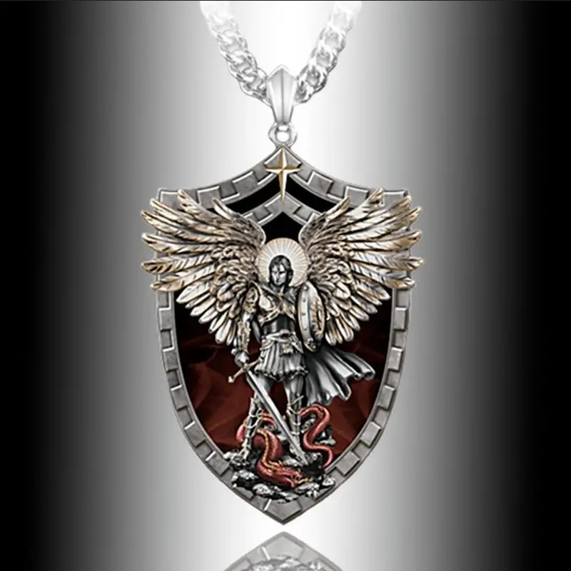 Warrior Guardian Medallion St. Michael Shield Jewelry Angel Pendant Necklace