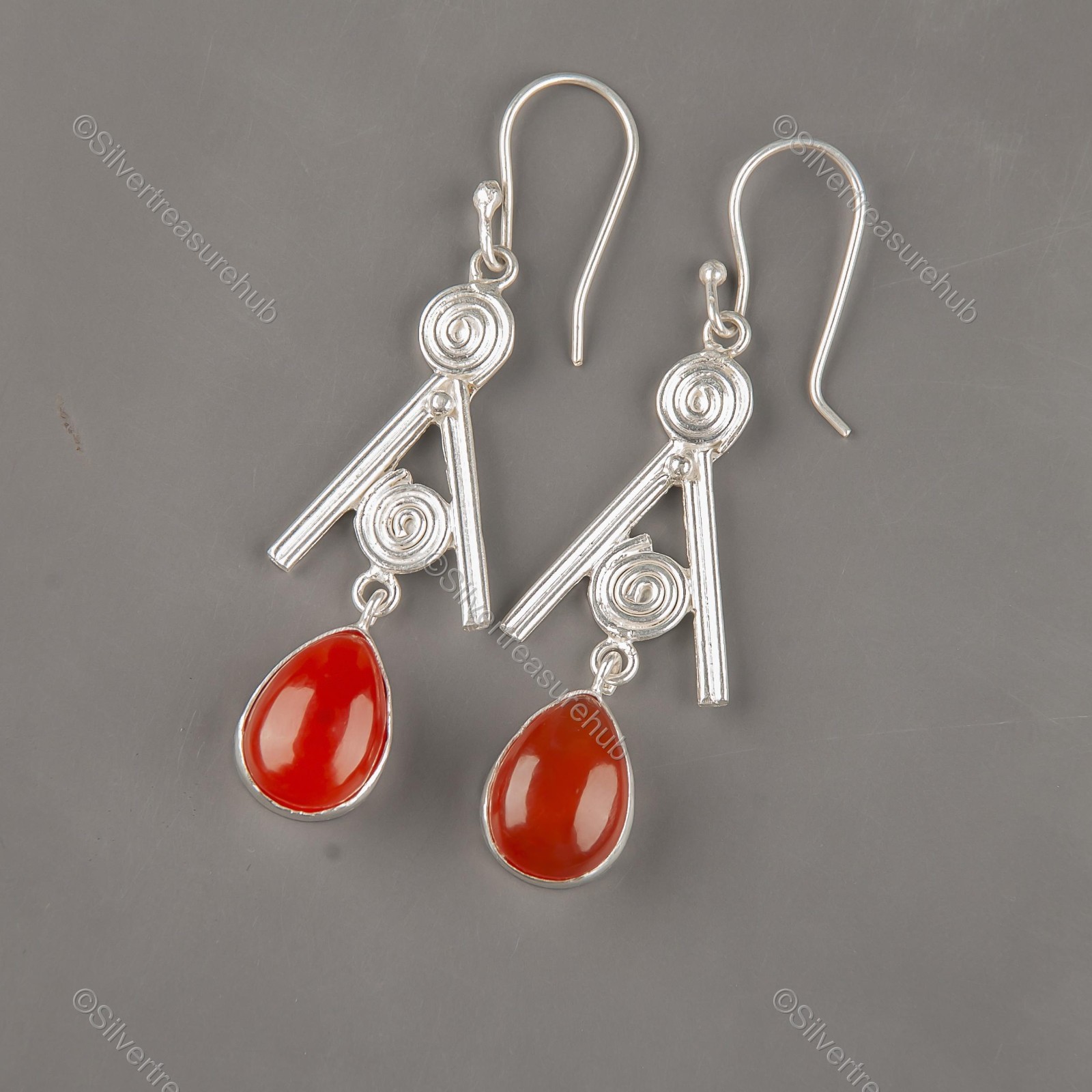 Carnelian Gemstone 925 Silver Sister Drop Dangle Channel Set Earrings Jewelry