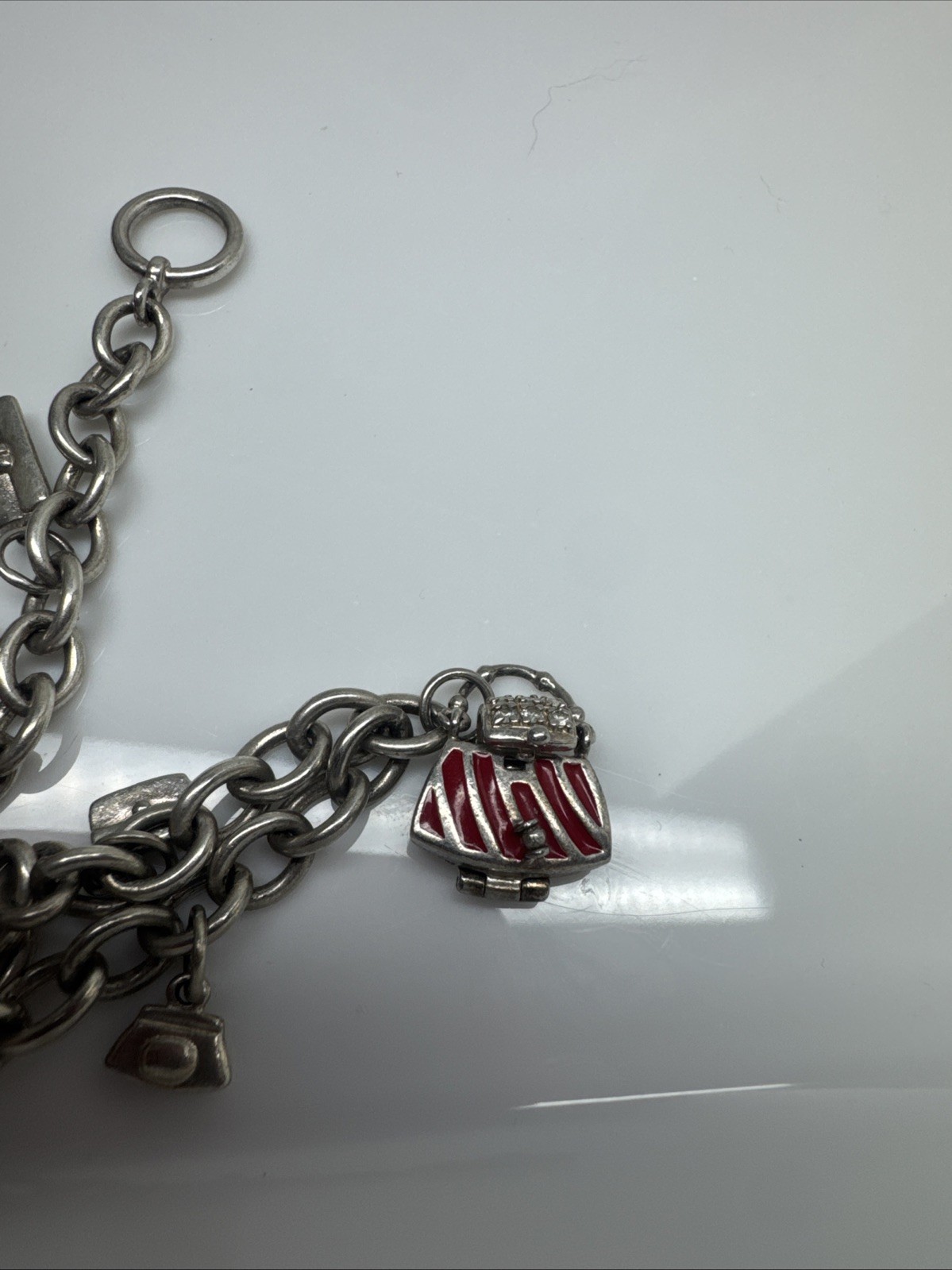 26 grams 925 Sterling silver handbag CHARM BRACELET Handbag Purses open j1-1