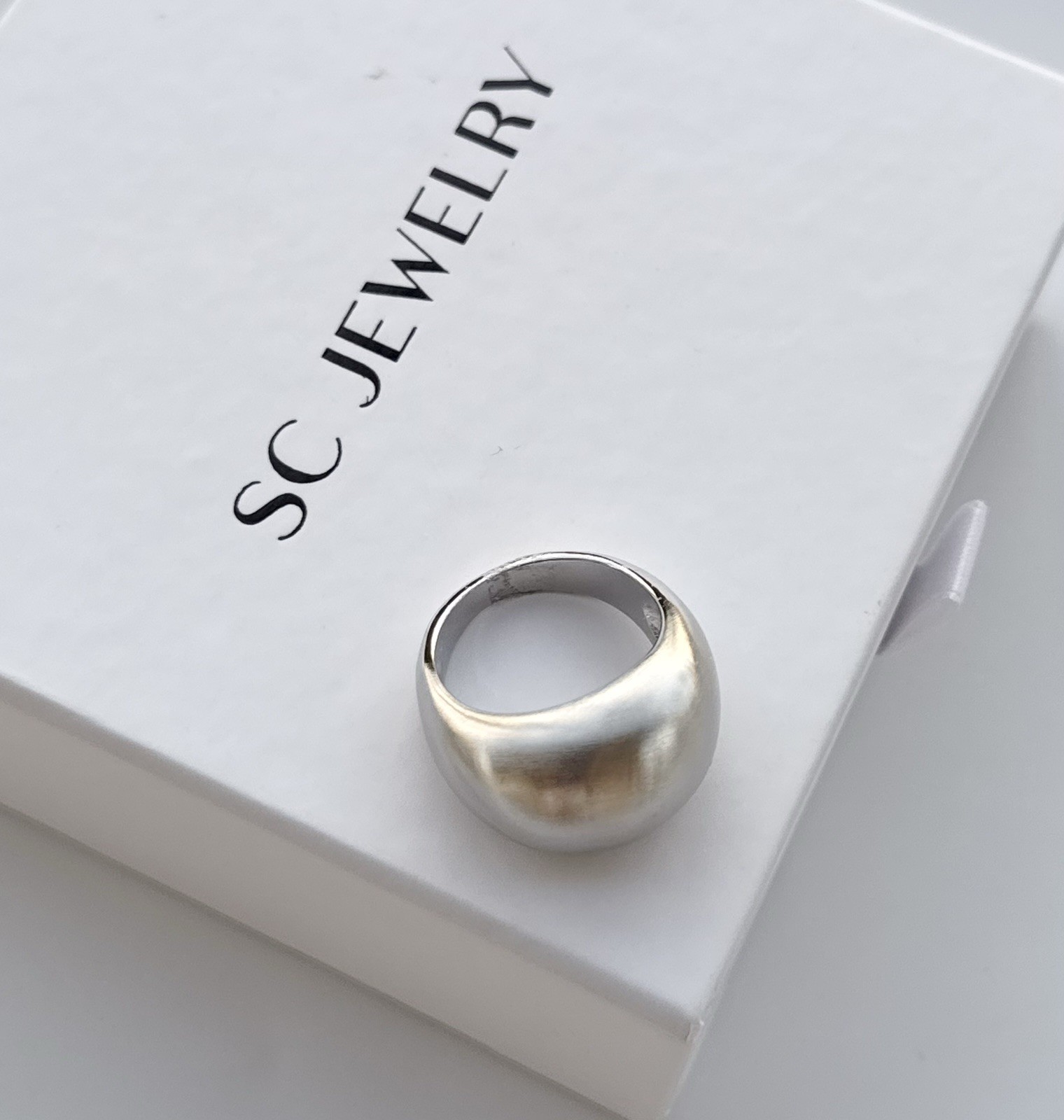 Limited Edition French Dome Ring – Brushed Silver Platinum Plated