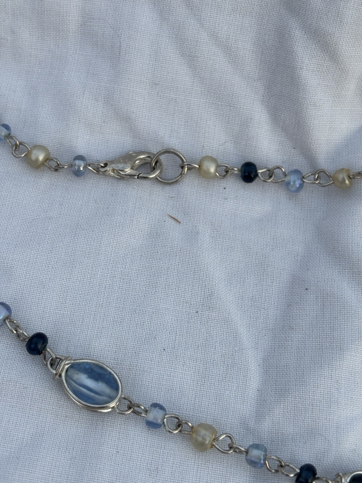 Handmade Style Blue Beaded Necklace Opalite Effect Wire Wrapped Boho Festival