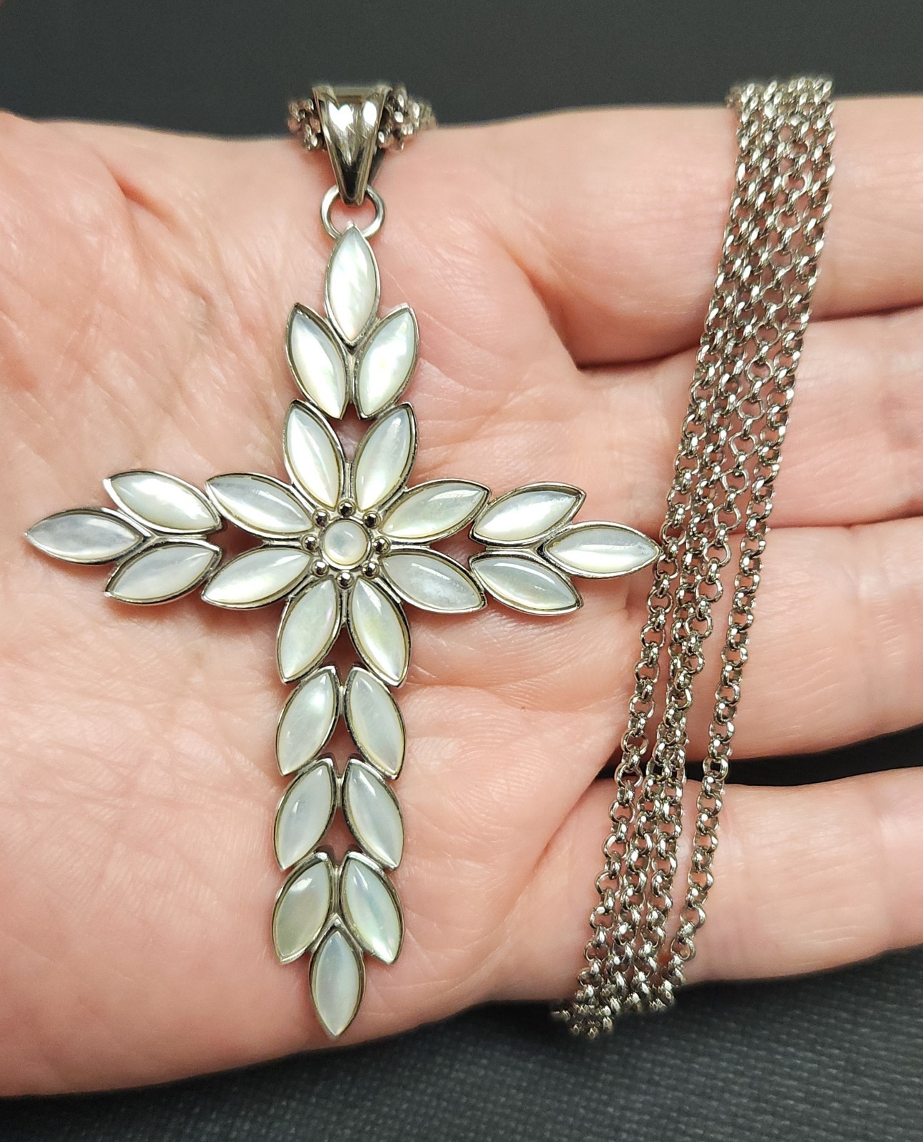 Steel By Design Mother of Pearl Cross Pendant Stainless Steel Necklace QVC