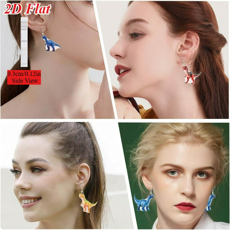 8 Pairs of Colorful Dinosaur Acrylic Pendant Earrings, Animal Earrings