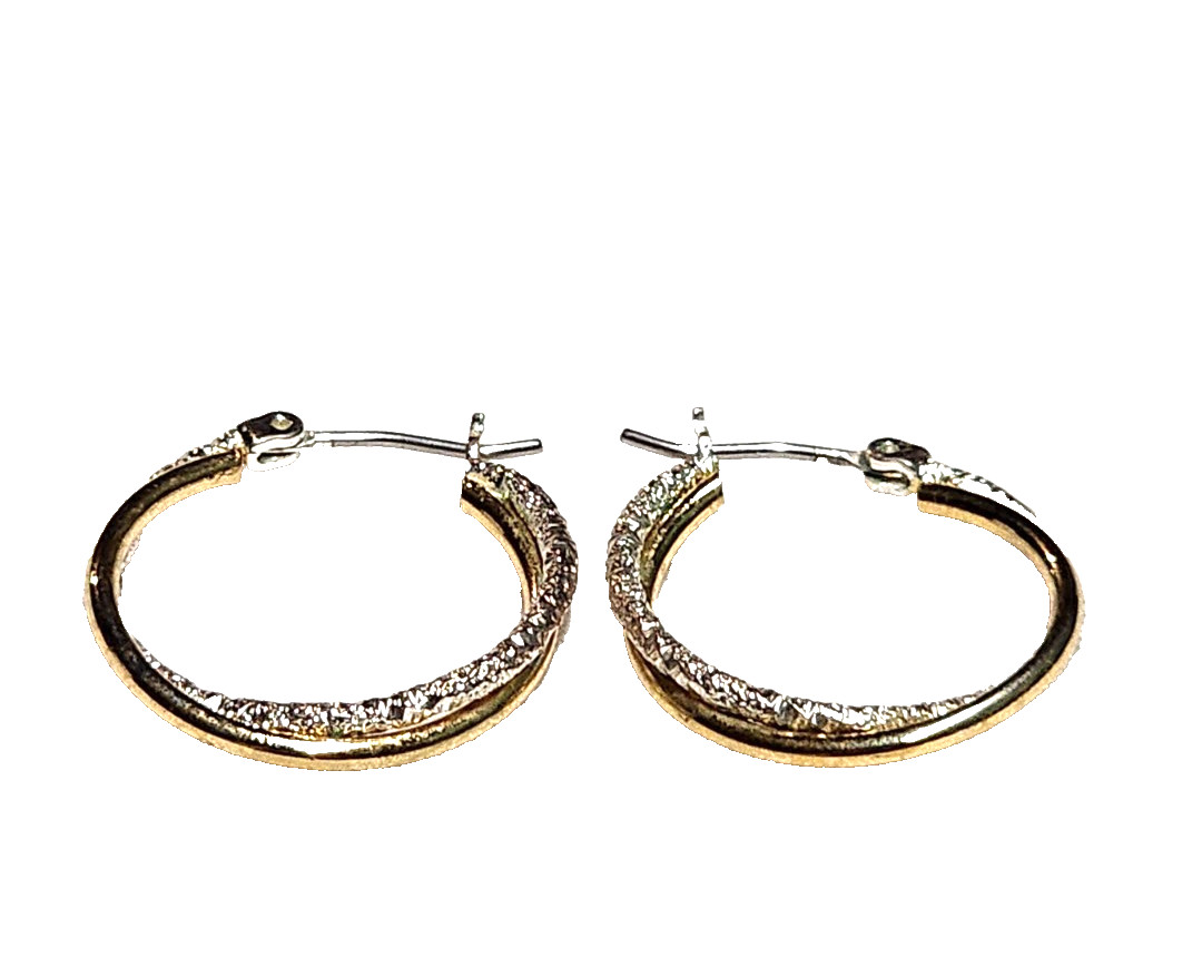 Gold & Textured Silver Tones Double Hoop Fashion Costume Retro 7/8″ English Lock