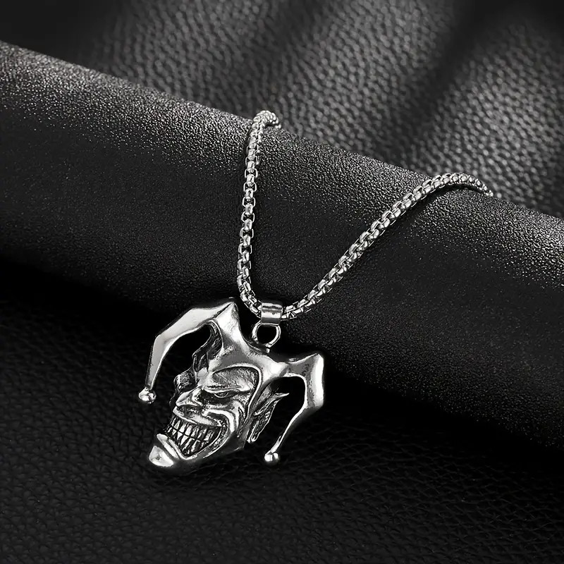 Evil Joker Clown Jewelry Silvery Jester Trickster Movie Pendant Necklace