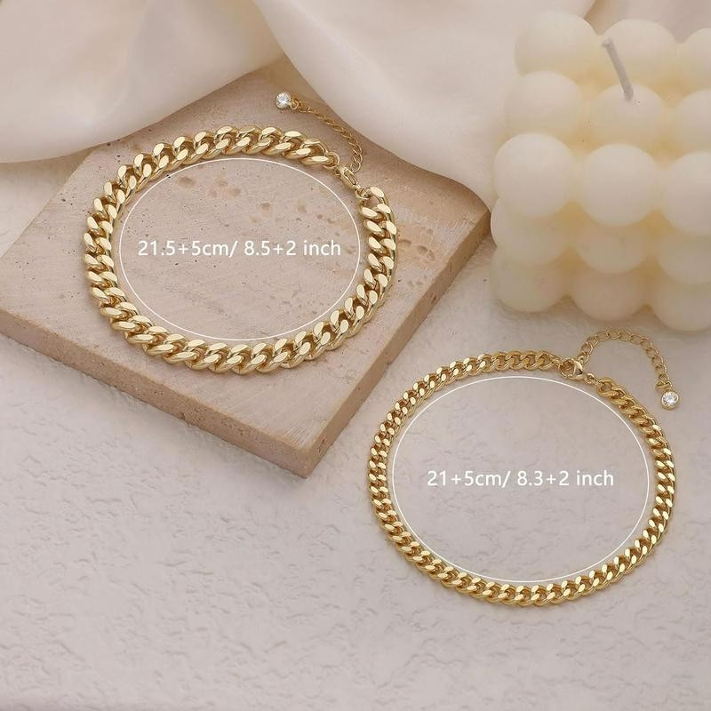 Double Layer Cuban Link Anklet, 18K Gold Plated Waterproof Ankle Bracelet Gifts