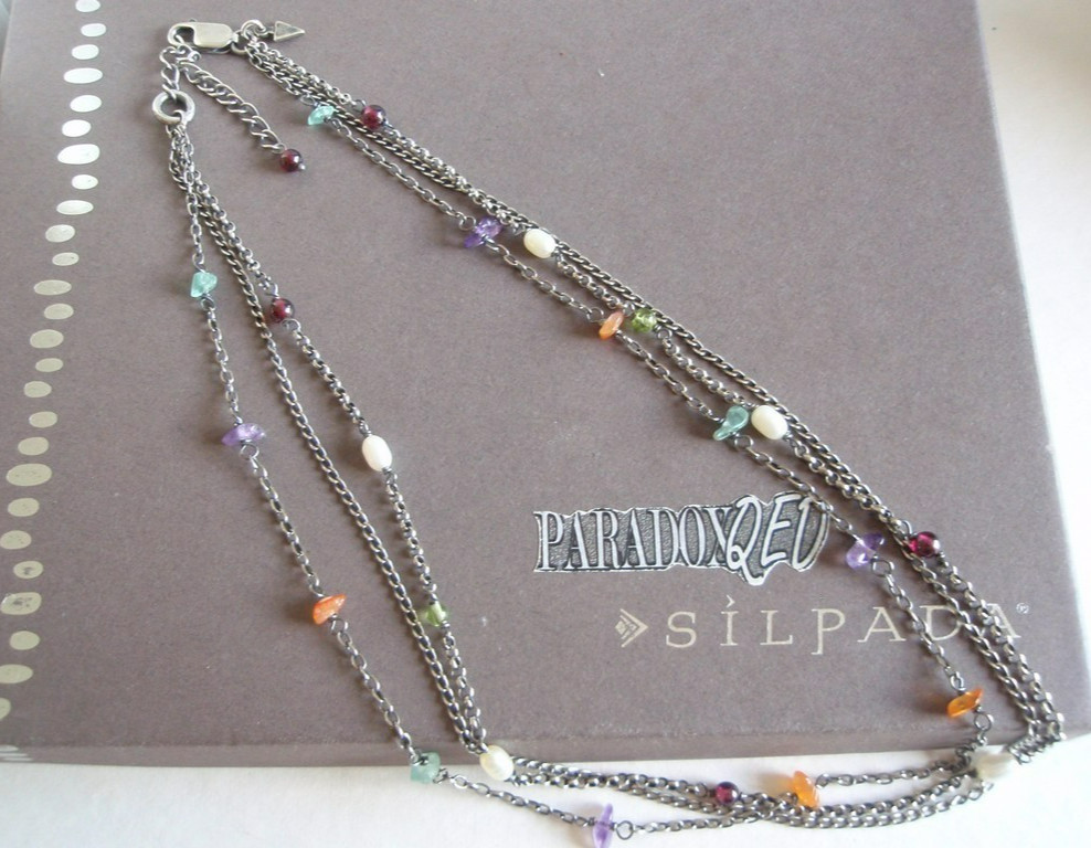 SILPADA RETIRED Sterling Silver 925 Multi Gemstone Triple Chain Necklace N1613