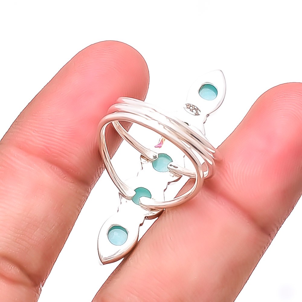 Amazonite – Peru Five Stone Designer 925 Sterling Silver Handmade Ring S.8 R5