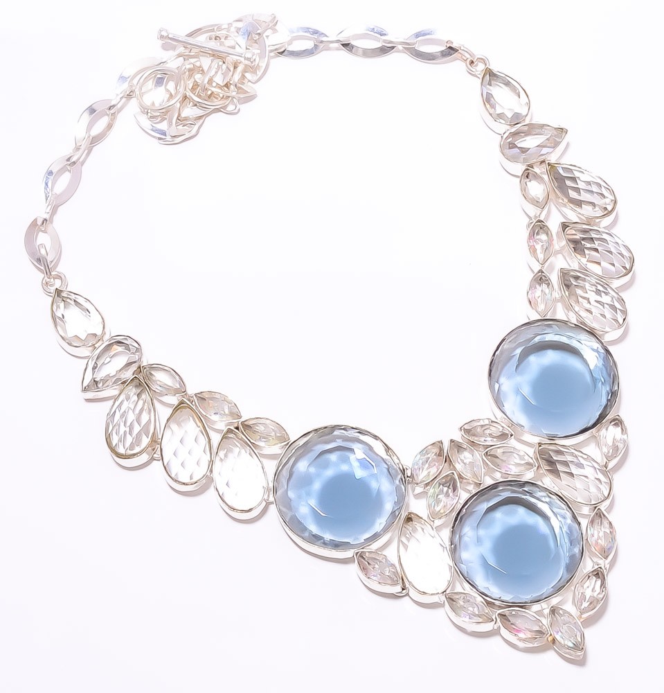 Tanzanite Quartz & Topaz Gemstone 925 Sterling Silver Necklace 16-18″T656