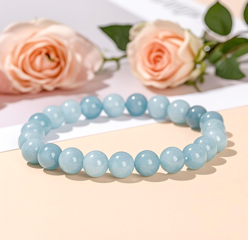 Natural Aquamarine Stretch Bracelet 8mm Round Healing Crystal Gemstone Beads