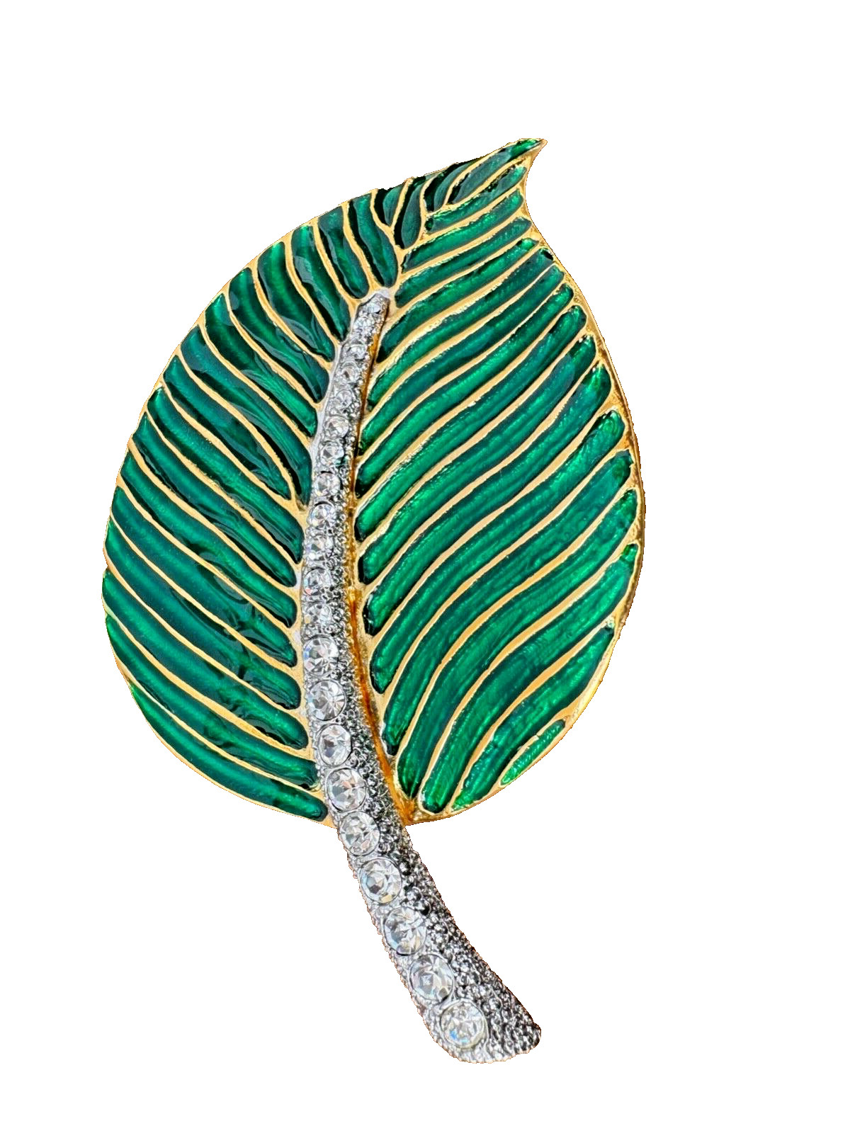 Kenneth Jay Lane Green Enamel Leaf Brooch Signed Rare New
