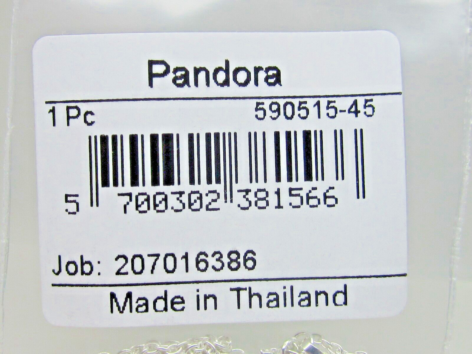 Authentic Pandora #590515-45 Chain Necklace Sterling Silver Adjustable 17in