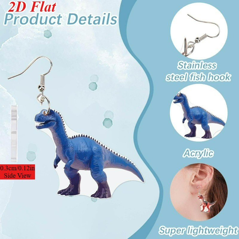 8 Pairs of Colorful Dinosaur Acrylic Pendant Earrings, Animal Earrings