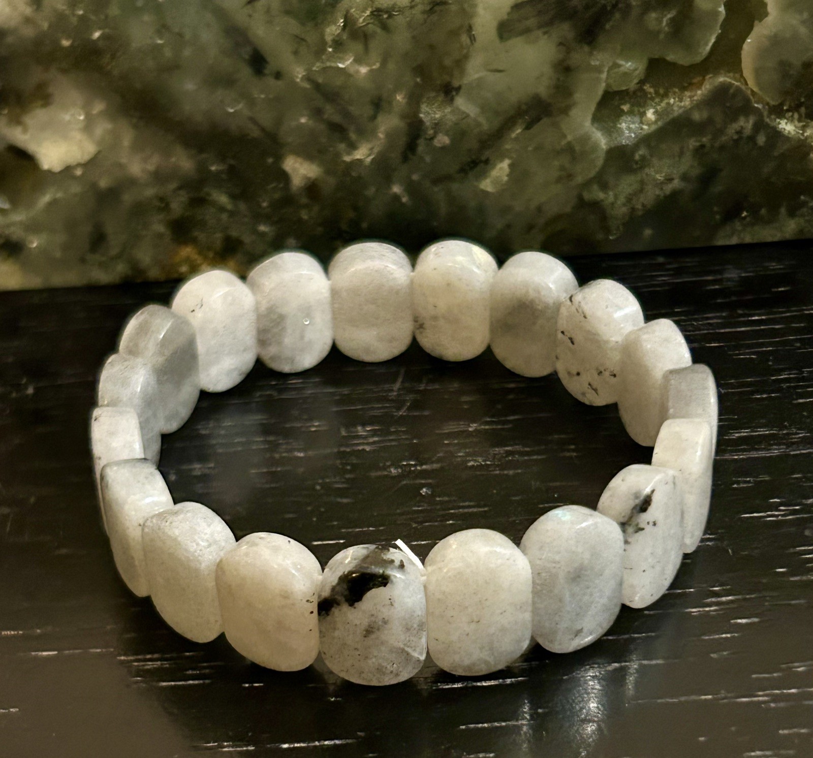 New Rainbow Moonstone Soft Bangle Fits 8” Wrist with 15x 10.5mm Beads Stretchy