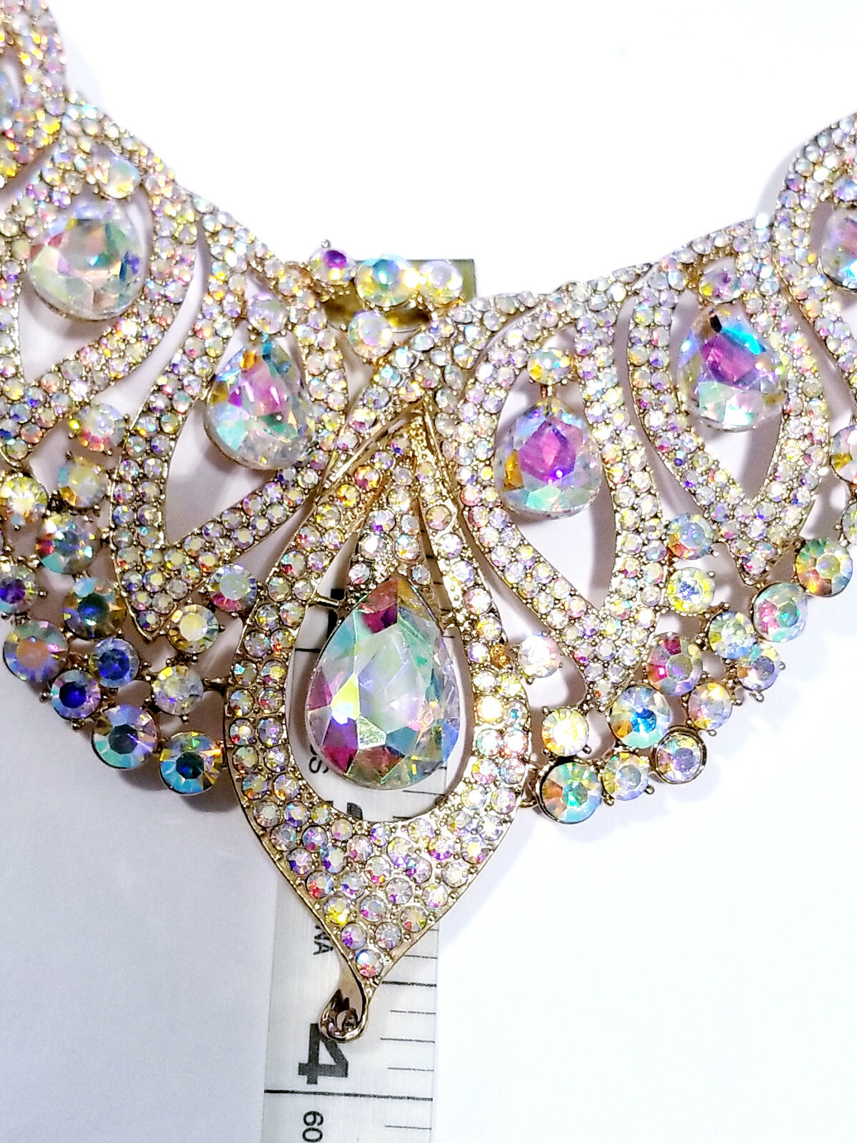 AB Statement Necklace Earring Crystal Rhinestone Bridal Pageant Prom Jewelry