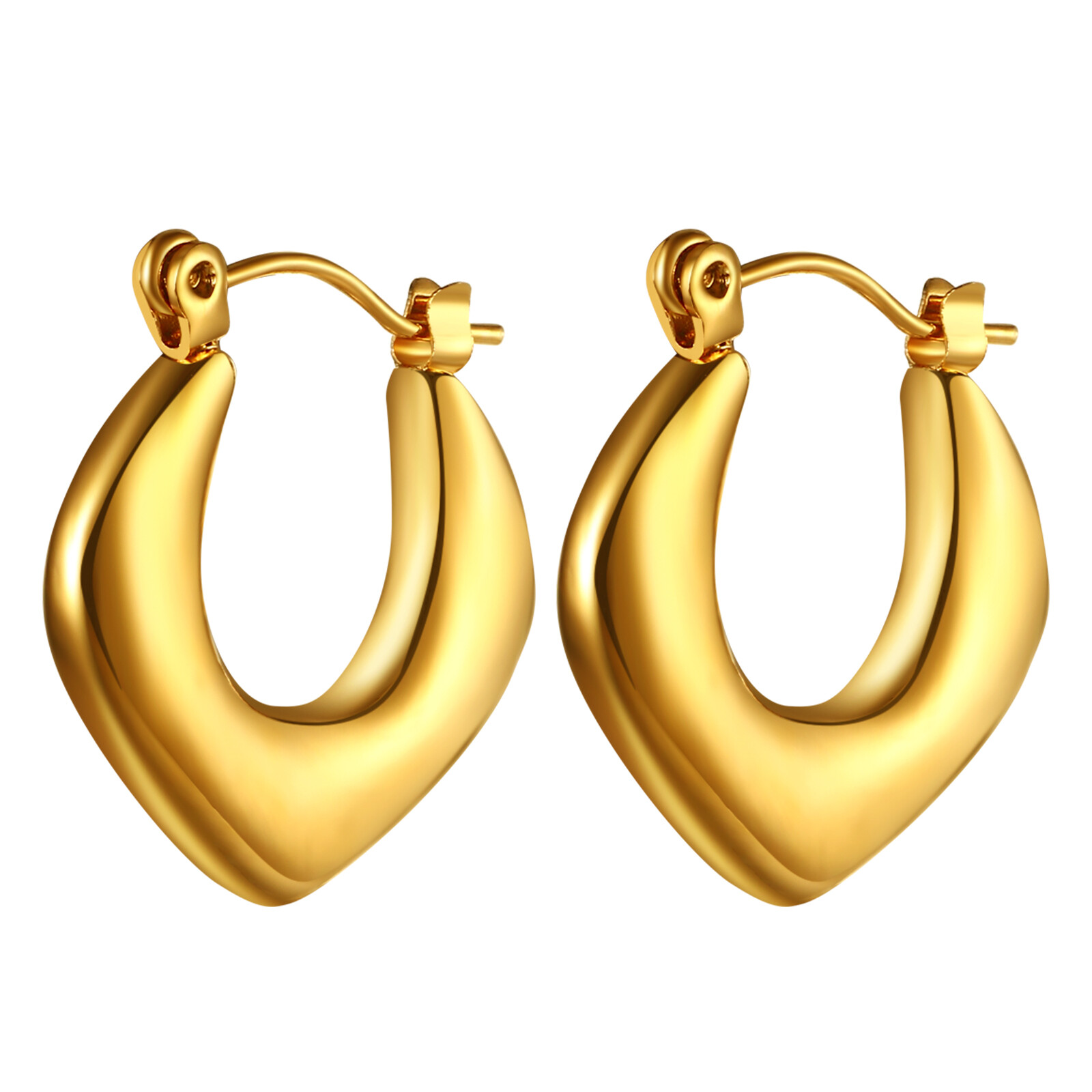 Womens Ladies Trendy Gold Stainless Steel Chunky Geometric Small Hoop Earrings