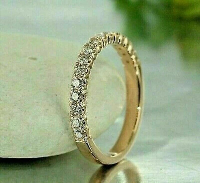 1.00Ct Round Simulated Diamond Eternity Wedding Band Ring 14k Yellow Gold Plated
