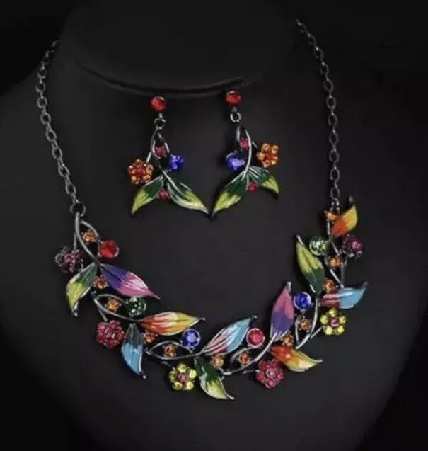 BRILLIANT Colors Necklace & Dangle Studs Set By Betsey Johnson MUST SEE!
