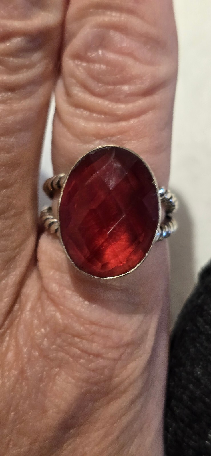 Faceted Garnet Silver Fashion Ring, Size 8, Stamped 925