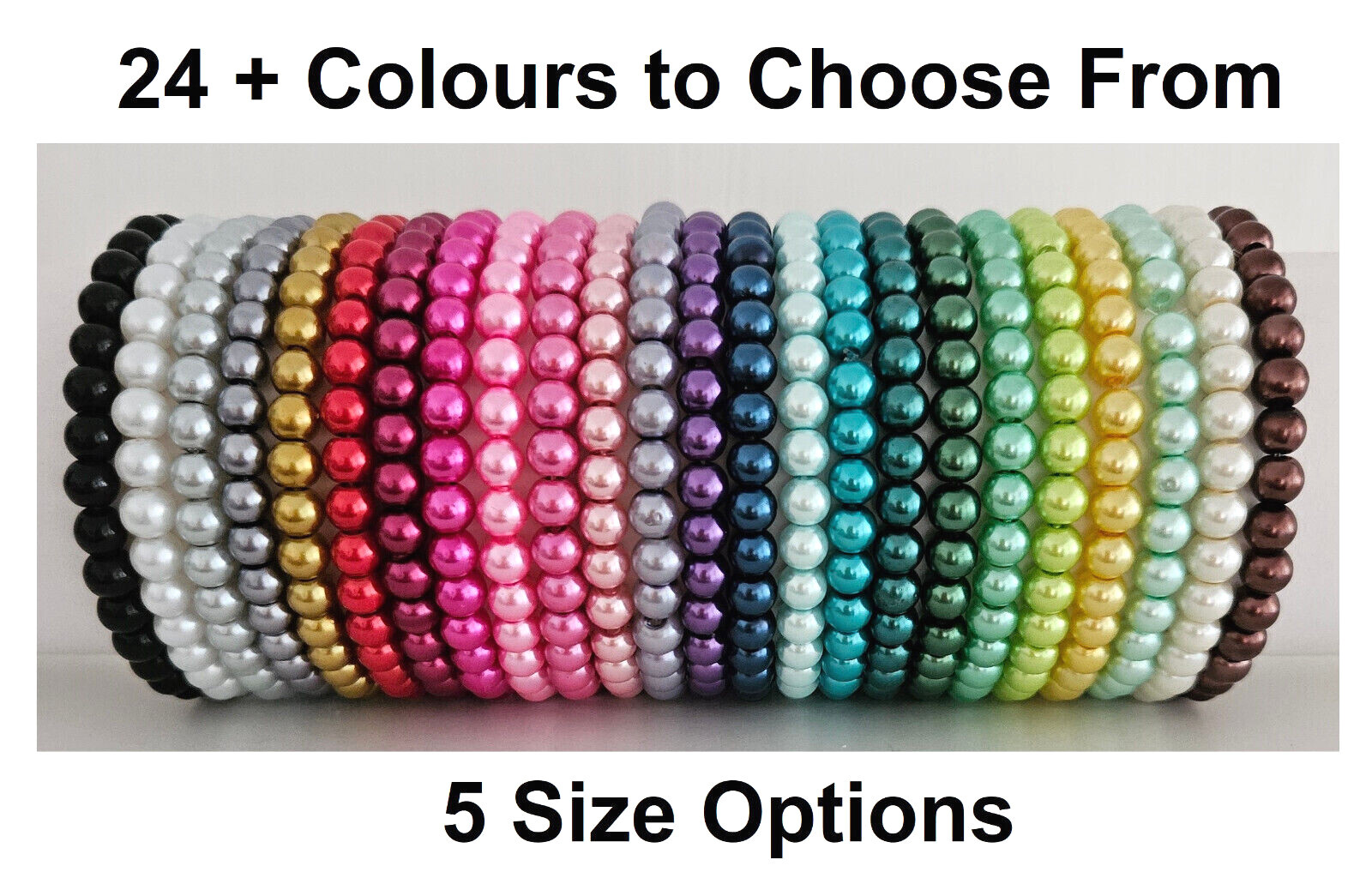 Elastic Glass Pearl Bead Stacker Bracelet – 24 + Colours / 5 Sizes – NEW