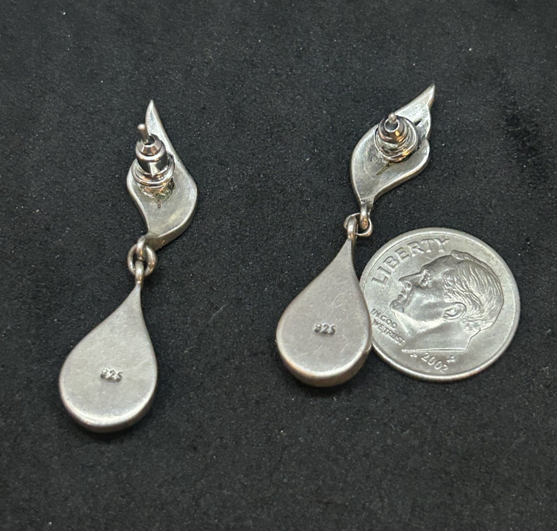 925 Sterling Marcasite Onyx Dangle Tear Drop Earrings 1.5in – 6.0g