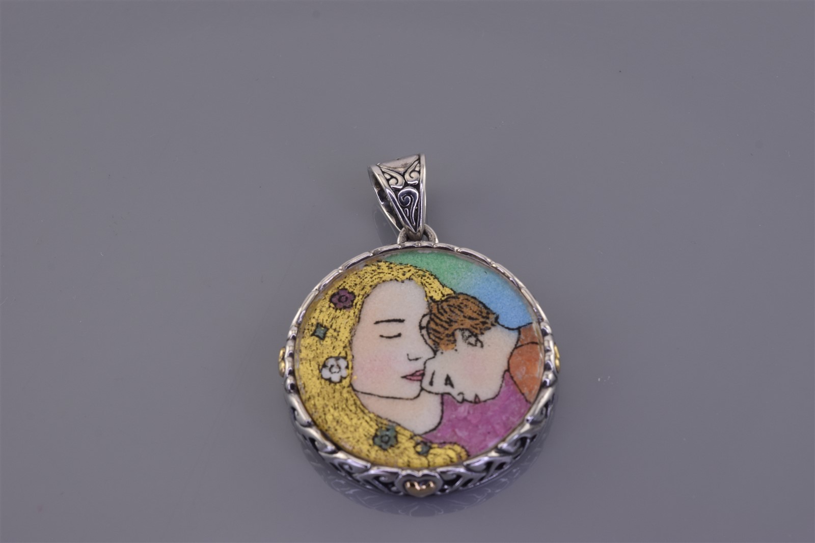 Samuel B Sterling Silver & 18k Gold “Mom” Crushed Gemstone 925 Pendant 619.00