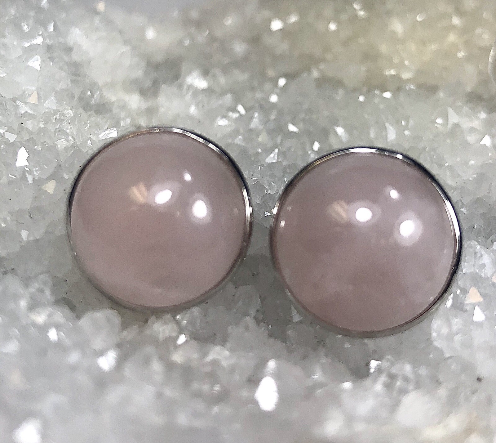 15mm Natural Rose Quartz & Sterling Silver 925 Setting Earring StudS