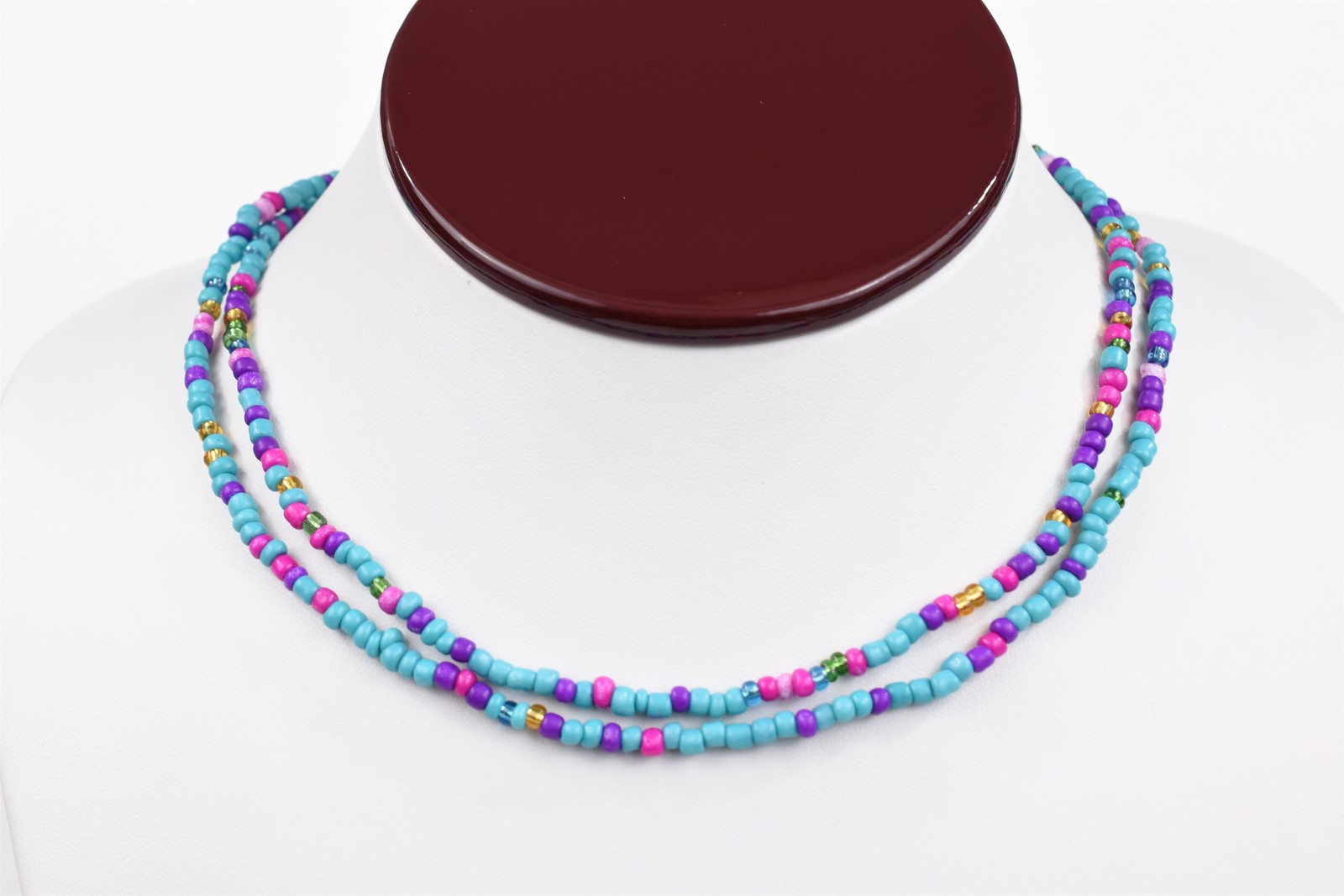 Lot 7 Handmade Studio Beaded Stretch Necklaces 30 in Each Turquoise Multicolor