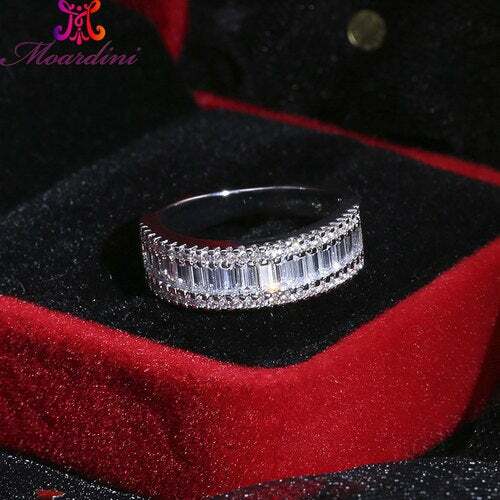 Ring; 18k White Gold Filled Square CLEAR ZIRCON Stone w 925 Sterling Silver sz 9