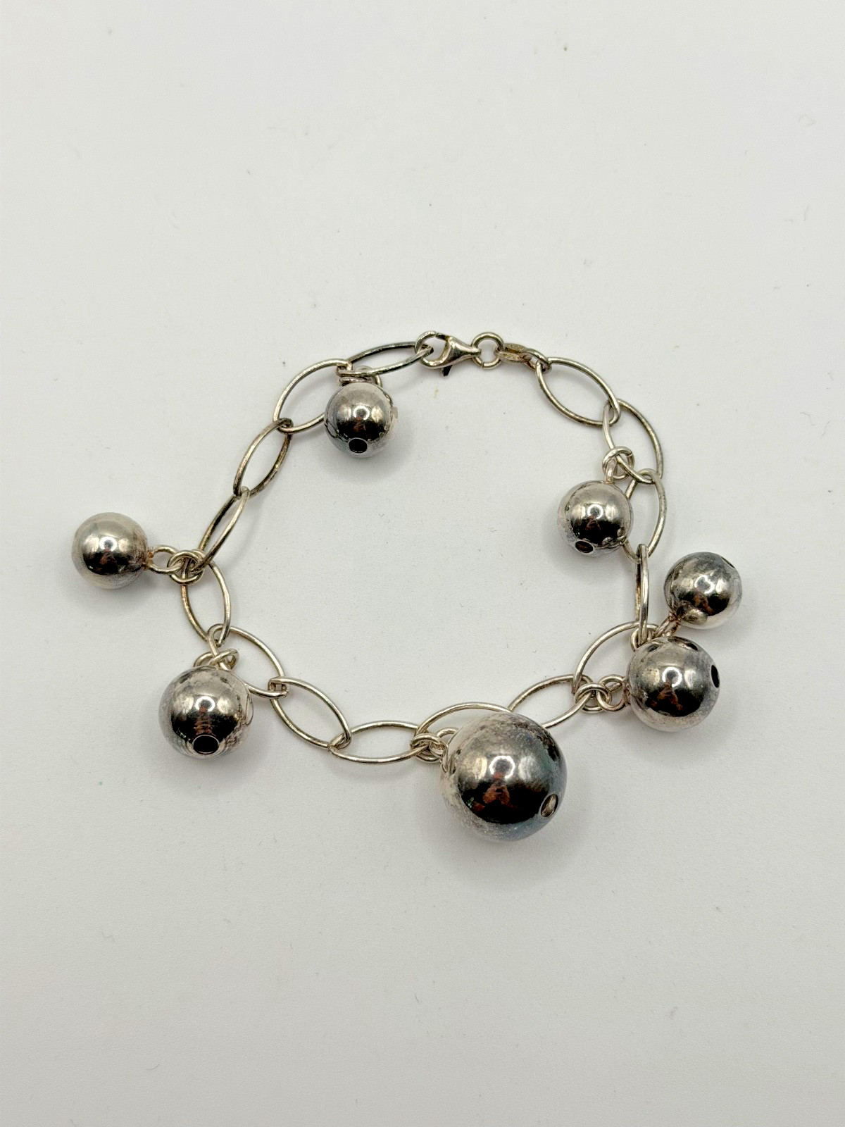 VINTAGE 925 STERLING SILVER BALL BRACELET (20 GRAMS) 7″