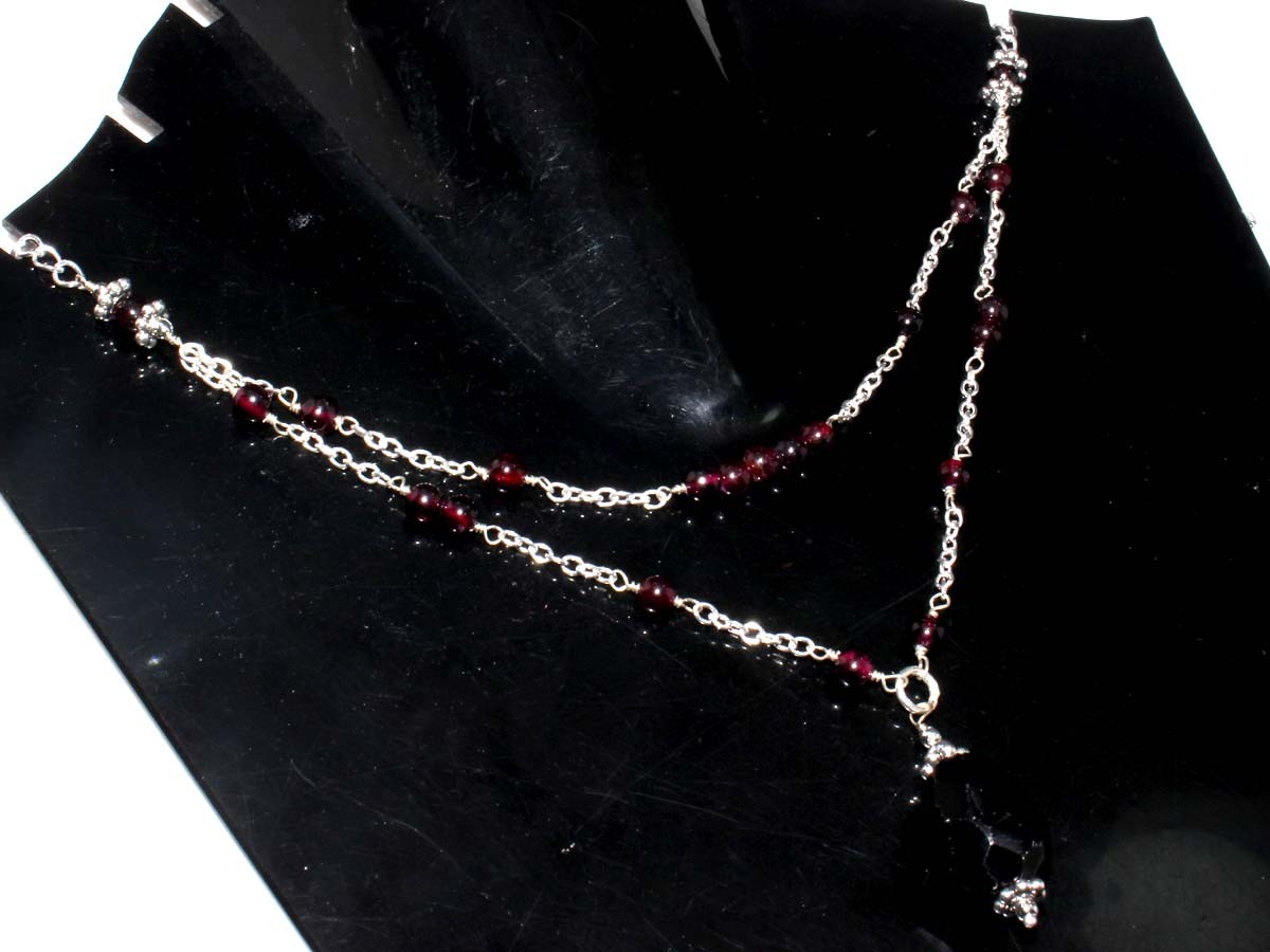Super Beaded Black Onyx Pink Tourmaline 925 Silver Plated Necklace 19″ Trendy JW