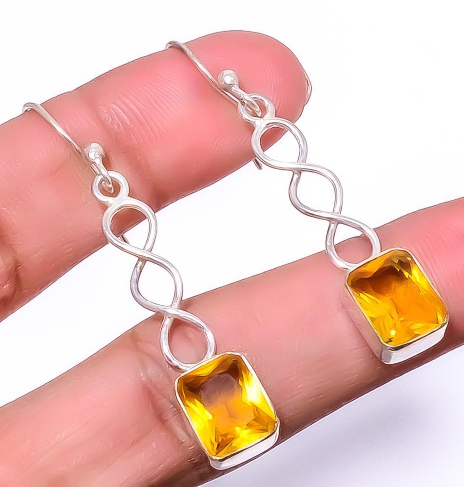 Citrine Gemstone 925 Silver Plated Spiral Earring 1.79″ T48