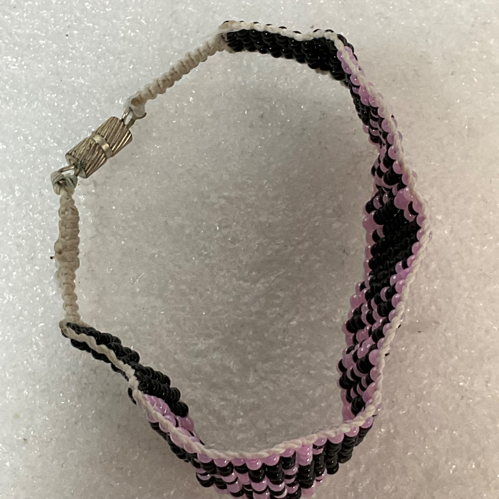 7.25in Beaded Bracelet Black Pink Handmade Tribal Pattern Jewelry
