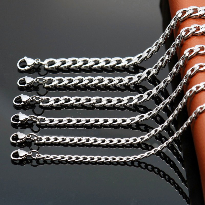 23.6″ Stainless Steel Silver Chain Cuban Curb Women Men Necklace 3/5MM Width USA