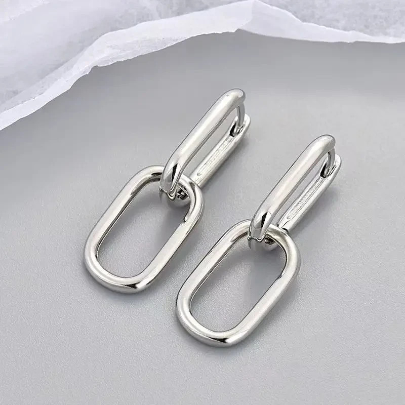 925 Sterling Silver Paperclip Link Chain Earrings Convertible Dangle Women
