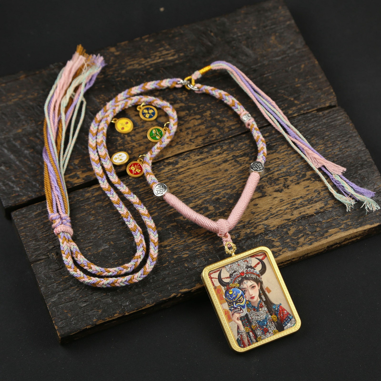 Tibetan Thangka Wulu God of Wealth Handmade Necklace Buddha Brand Pendant