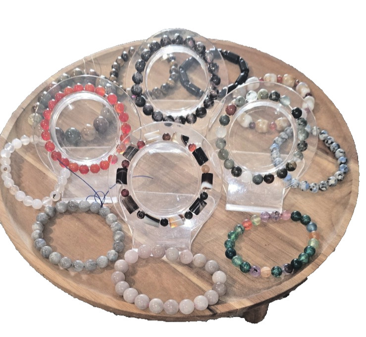 Genuine Crystal Stretch Bracelet Set of 3 8mm Round Natural Stone Healing Bead