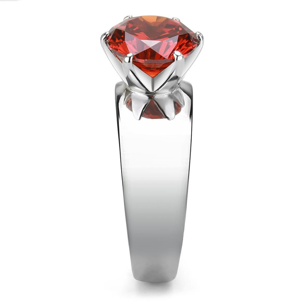 Red Garnet CZ 8mm Round Cut Solitaire Wide Band Ring