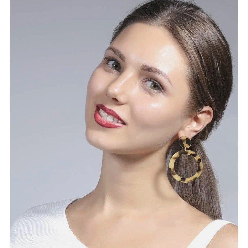Acrylic Resin Tortoise Shell Drop Hoop Earrings Fashion Statement Dangle NEW