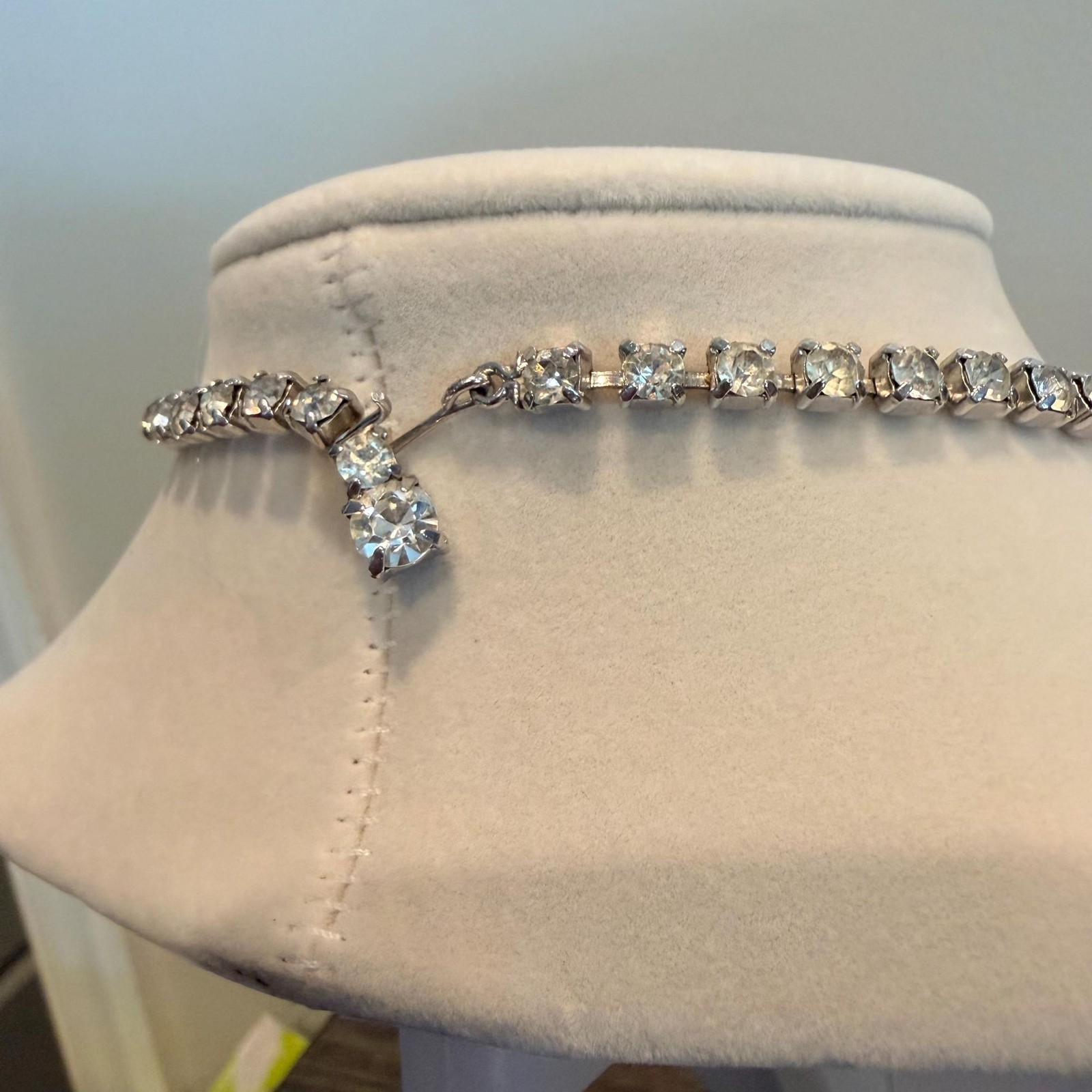 Vintage Faceted Silver Rhinestone Glass Wedding Chocker and Clip On Earring Set