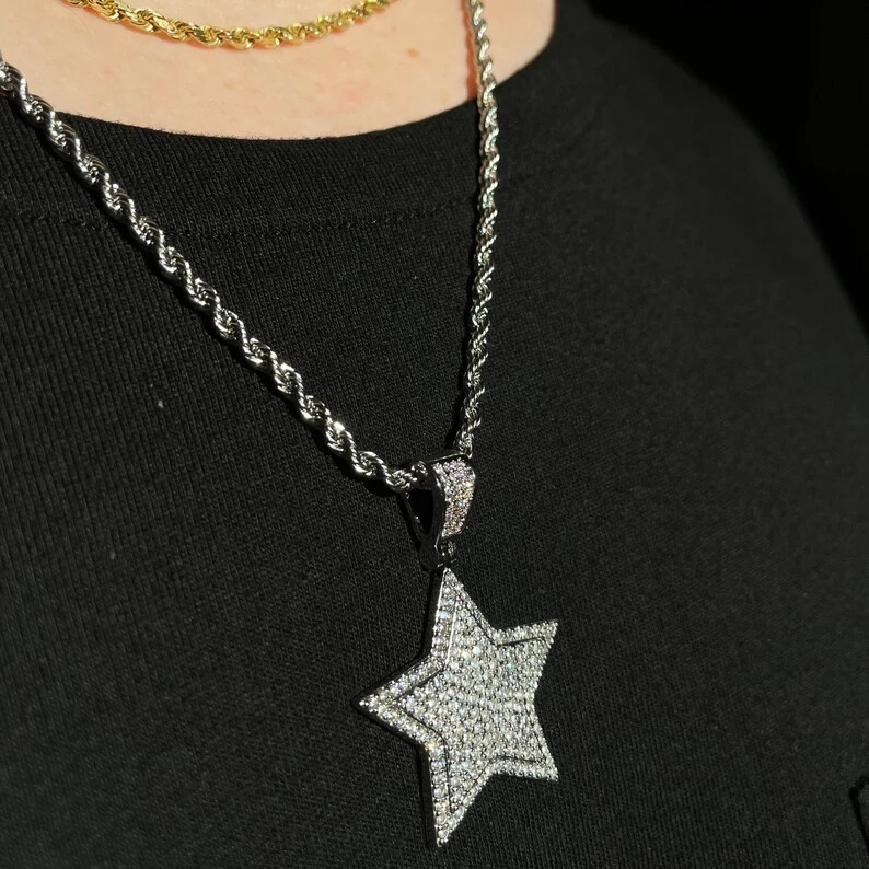 3.50 Ct Round Cut Simulated Diamond Men’s Star Pendant 925 White Sterling Silver