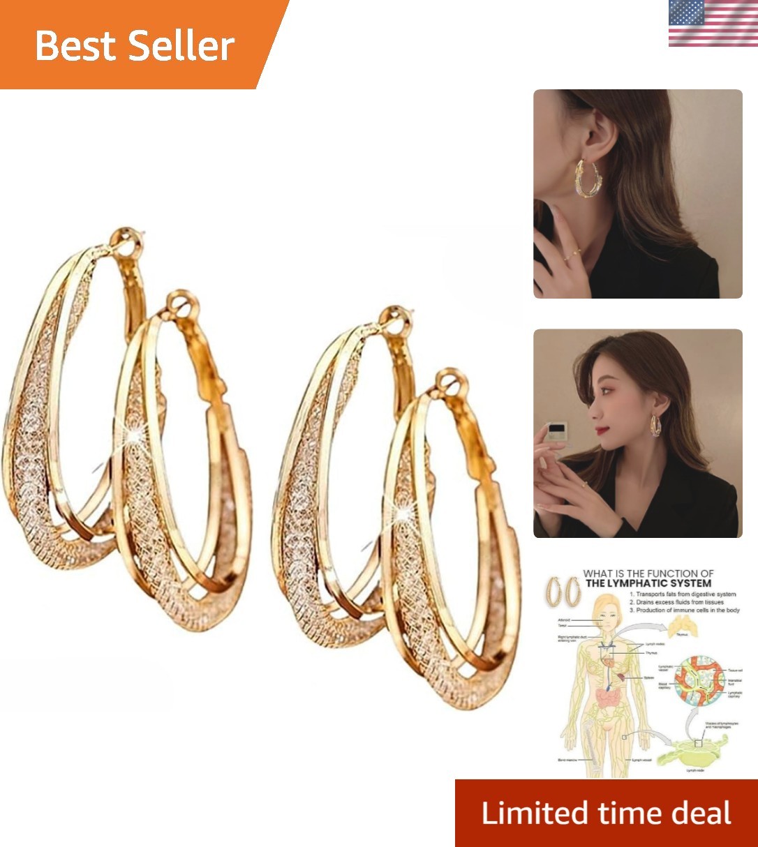 Stylish Germanium Hoop Earrings for Lymphatic Drainage – Perfect Gift for Women