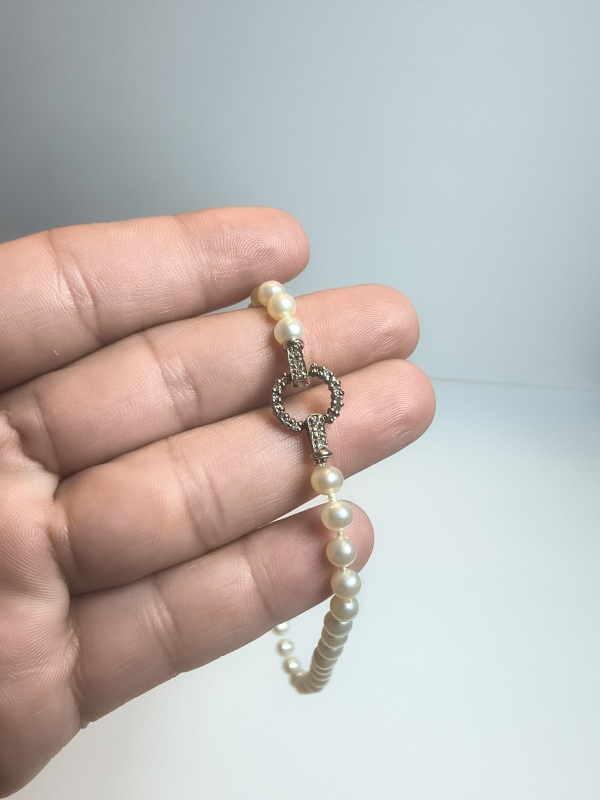 Vintage 14K Yellow White Gold Diamond Pearl Strand Necklace Peoples Jewelry Box