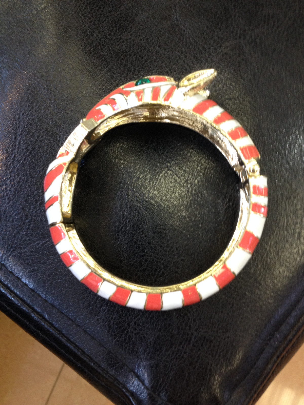 ZEBRA ANIMAL Womens BRACELET BANGLE CUFF Orange / White ENAMEL STRIPES w/ STONES